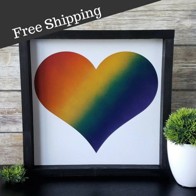 Rainbow Heart Wall Art, Love Is Decor, Framed Sign, Gay Pride Lgbtq Home Queer Decorations - image 1