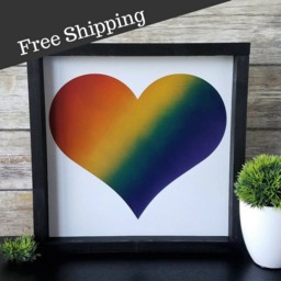 Rainbow Heart Wall Art, Love Is Decor, Framed Sign, Gay Pride Lgbtq Home Queer Decorations - thumbnail 1