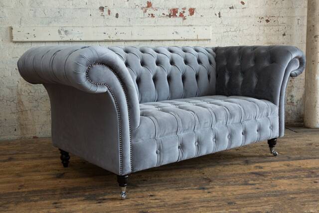 2 Seater Grey Velvet Chesterfield Sofa, British Handmade - image 1