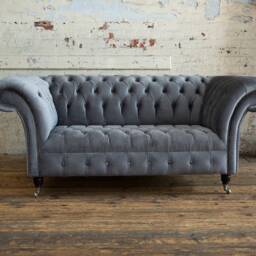2 Seater Grey Velvet Chesterfield Sofa, British Handmade - thumbnail 2