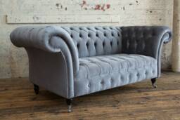 2 Seater Grey Velvet Chesterfield Sofa, British Handmade