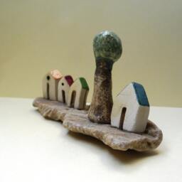 Rustic Ceramic Miniature Houses With Olive Tree On Beach Stone - thumbnail 4