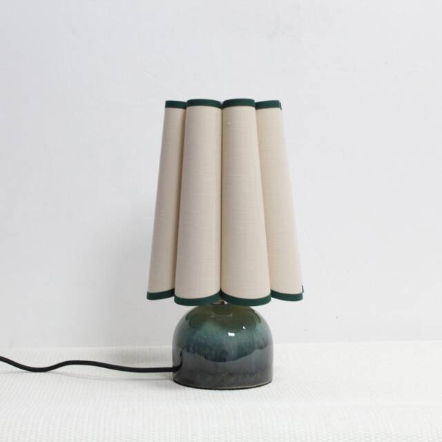 Handmade Khaki Fabric Table Lamp Dark Green Ceramic Base - image 1