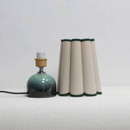 Handmade Khaki Fabric Table Lamp Dark Green Ceramic Base - thumbnail 3