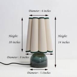 Handmade Khaki Fabric Table Lamp Dark Green Ceramic Base - thumbnail 2