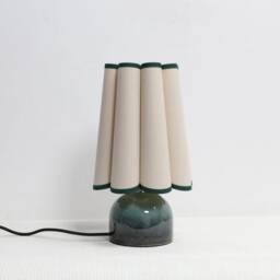 Handmade Khaki Fabric Table Lamp Dark Green Ceramic Base