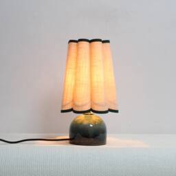 Handmade Khaki Fabric Table Lamp Dark Green Ceramic Base - thumbnail 4