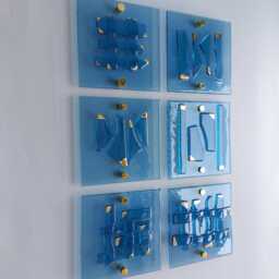 Fused Glass Wall Art Panels Blue & Gold - Set Of 6 - thumbnail 1