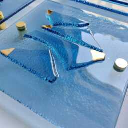 Fused Glass Wall Art Panels Blue & Gold - Set Of 6 - thumbnail 3