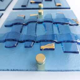 Fused Glass Wall Art Panels Blue & Gold - Set Of 6 - thumbnail 2