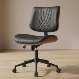 Eames Style Office Chair Leather Seat Swivel Chair - thumbnail 2