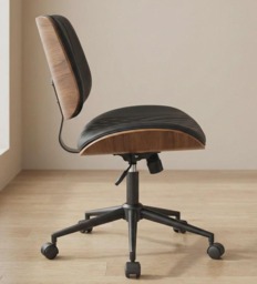 Eames Style Office Chair Leather Seat Swivel Chair - thumbnail 1
