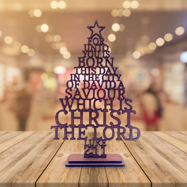 Wooden Christmas Tree Table Decoration, Luke 211, Religious Gift - image 1