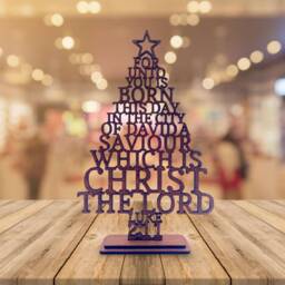 Wooden Christmas Tree Table Decoration, Luke 211, Religious Gift - thumbnail 1