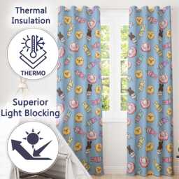 Cute Bunny Ice Cream Donut Chick Kawaii Seamless Pattern Blue Background Readymade Eyelet Ring Top Thermal 100% Blackout Curtains - thumbnail 3