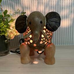Elephant Animal Lamp Coconut Shell Bedroom Table Floor Light Wooden Garden Handmade Lantern - thumbnail 3