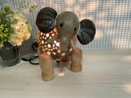 Elephant Animal Lamp Coconut Shell Bedroom Table Floor Light Wooden Garden Handmade Lantern - thumbnail 1