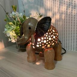 Elephant Animal Lamp Coconut Shell Bedroom Table Floor Light Wooden Garden Handmade Lantern - thumbnail 2