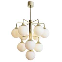 Mid Century Sputnik Chandelier, Handmade Brass Globe, 10 Light Dining Room Lighting Grappolo - thumbnail 3