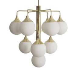 Mid Century Sputnik Chandelier, Handmade Brass Globe, 10 Light Dining Room Lighting Grappolo