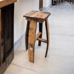 Oak Whiskey Barrel Cabinet Table Set With 2 Stools - Reclaimed Home Bar Furniture - thumbnail 2
