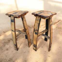 Oak Whiskey Barrel Cabinet Table Set With 2 Stools - Reclaimed Home Bar Furniture - thumbnail 3
