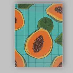 Cute Tropical Papaya Fruit Repeat Pattern Teal Grid Canvas Wall Art Print Decor Picture Ready To Hang