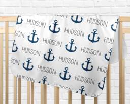 Nautical Personalized Swaddle Baby Blanket Gifts Shower Gift Newborn Monogram - thumbnail 1