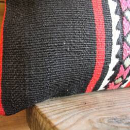 3050cm - 1220In Handwoven Vintage Kilim Cushion Pillow Cover - Vibrant Red Black With Thin Tight Weave - thumbnail 3
