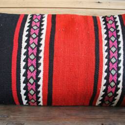 3050cm - 1220In Handwoven Vintage Kilim Cushion Pillow Cover - Vibrant Red Black With Thin Tight Weave - thumbnail 2