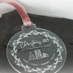 Personalised Family Home Bauble Christmas Decoration ~ Engraved, Stocking Filler, Family, Ornament, Tree, Acrylic, Names - thumbnail 2