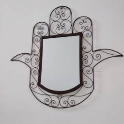 Forged Wrought Iron Hamsa Mirror Moroccan Decor - 70x50cm - thumbnail 2