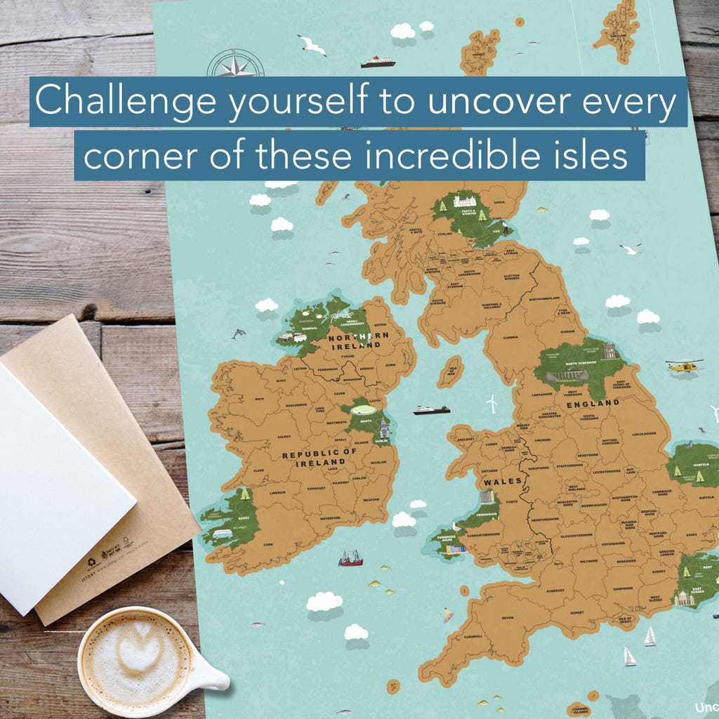 UK Reisekarte Zum Abkratzen - Nebula Aquarell Design Mit Geschenkset Für Reiseerinnerungen