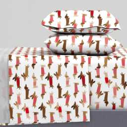 Dachshund Sheet Set - Red Sweater Dogs, Cotton Sateen Bedding