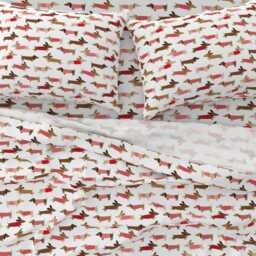 Dachshund Sheet Set - Red Sweater Dogs, Cotton Sateen Bedding - thumbnail 3
