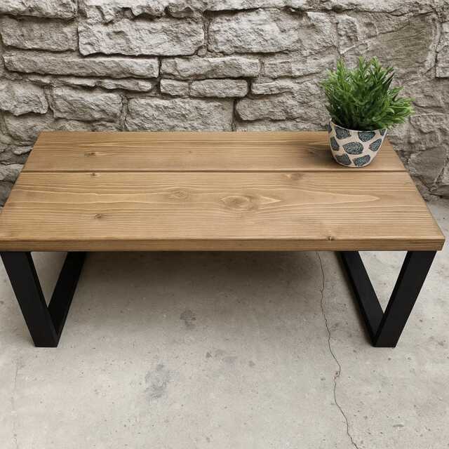 Handmade Rustic Coffee Table- Desk- Modern Reclaimed Wood- Square Steel Legs- Industrial - image 1