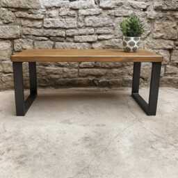 Handmade Rustic Coffee Table- Desk- Modern Reclaimed Wood- Square Steel Legs- Industrial - thumbnail 2