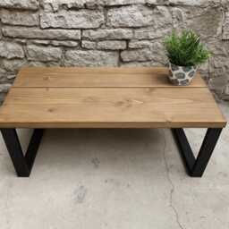 Handmade Rustic Coffee Table- Desk- Modern Reclaimed Wood- Square Steel Legs- Industrial - thumbnail 1