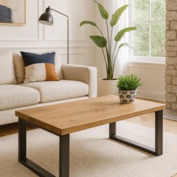 Handmade Rustic Coffee Table- Desk- Modern Reclaimed Wood- Square Steel Legs- Industrial - thumbnail 3