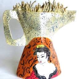 Ceramics Teapot Sculpture Beige Brown Figurative - thumbnail 3