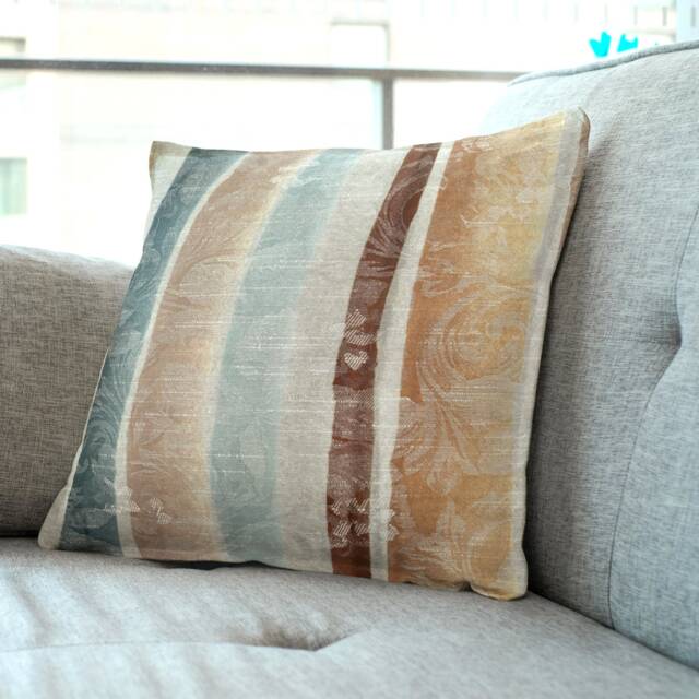 "Brocade Fabric With Gold, Blue, Green & Cream Stripes Cushion Cover Throw Pillow. 16""/18" - image 1