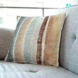 "Brocade Fabric With Gold, Blue, Green & Cream Stripes Cushion Cover Throw Pillow. 16""/18"