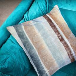 "Brocade Fabric With Gold, Blue, Green & Cream Stripes Cushion Cover Throw Pillow. 16""/18" - thumbnail 2