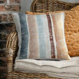 "Brocade Fabric With Gold, Blue, Green & Cream Stripes Cushion Cover Throw Pillow. 16""/18" - thumbnail 3
