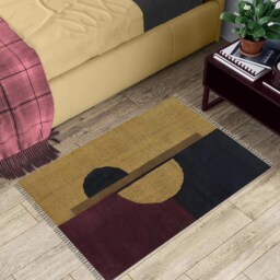 Burgundy Cotton Runner Rug, Block Printed Stair - thumbnail 2