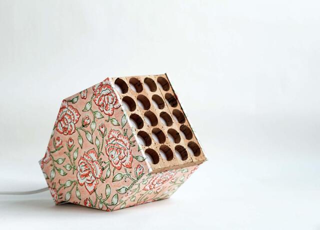 Sustainable Table Lamp Made With Cork & Cotton Paper Beautiful Floral Pattern. Handcrafted, Eco-Friendly & Minimalist Lighting Design - image 1