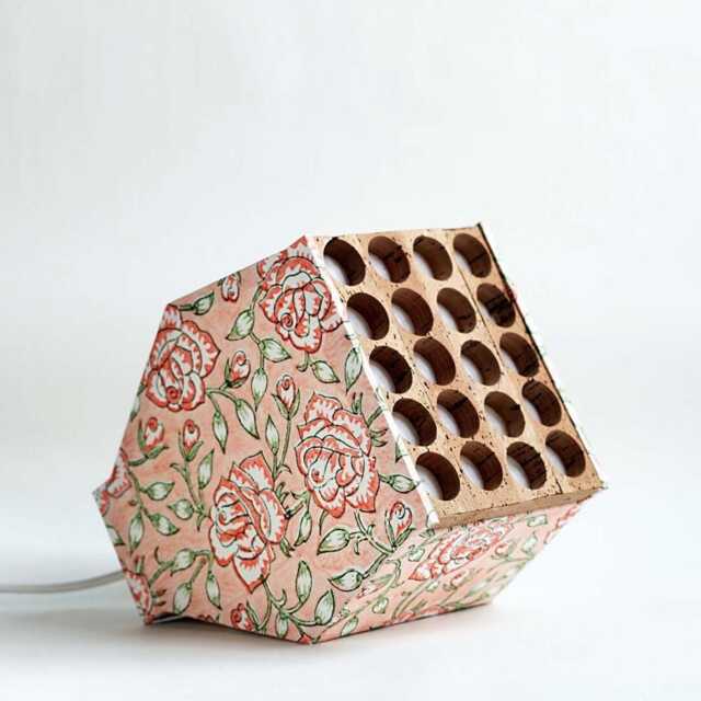 Sustainable Table Lamp Made With Cork & Cotton Paper Beautiful Floral Pattern. Handcrafted, Eco-Friendly & Minimalist Lighting Design - image 1