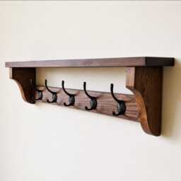 Handmade Rustic Coat Rack With Shelf, Wooden Wall Mounted Hooks, Farmhouse Entryway Storage