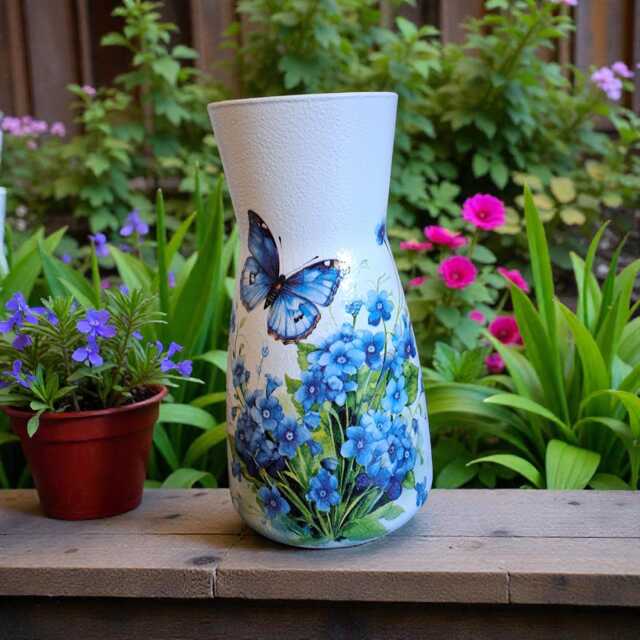 Forget Me Nots Flower Vase, Butterfly, Gifts For Mum, Nan, Housewarming Gifts, Birthday, Memorial, Decor - image 1