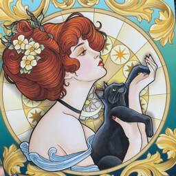Art Nouveau Gold Woman & Black Cat A4 Gallery Wall Print - thumbnail 2